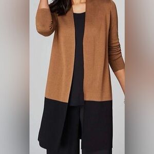 J Jill Women's Tan and Black Open Front Color Block Sweater